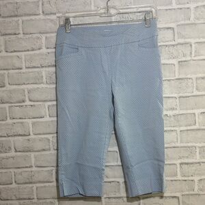 Reitmans Sky Blue Polka Dot Capri , size 4 petite, with front pockets